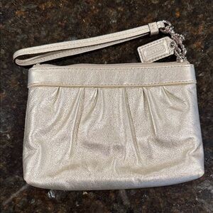 Coach Metallic Silver Gold Gathered Wristlet EUC